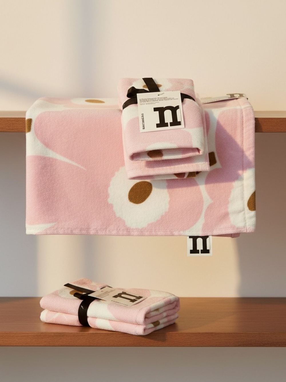 Marimekko Unikko 4 piece Towel Set Pink White Poppy Floral Bath Hand Fingertip